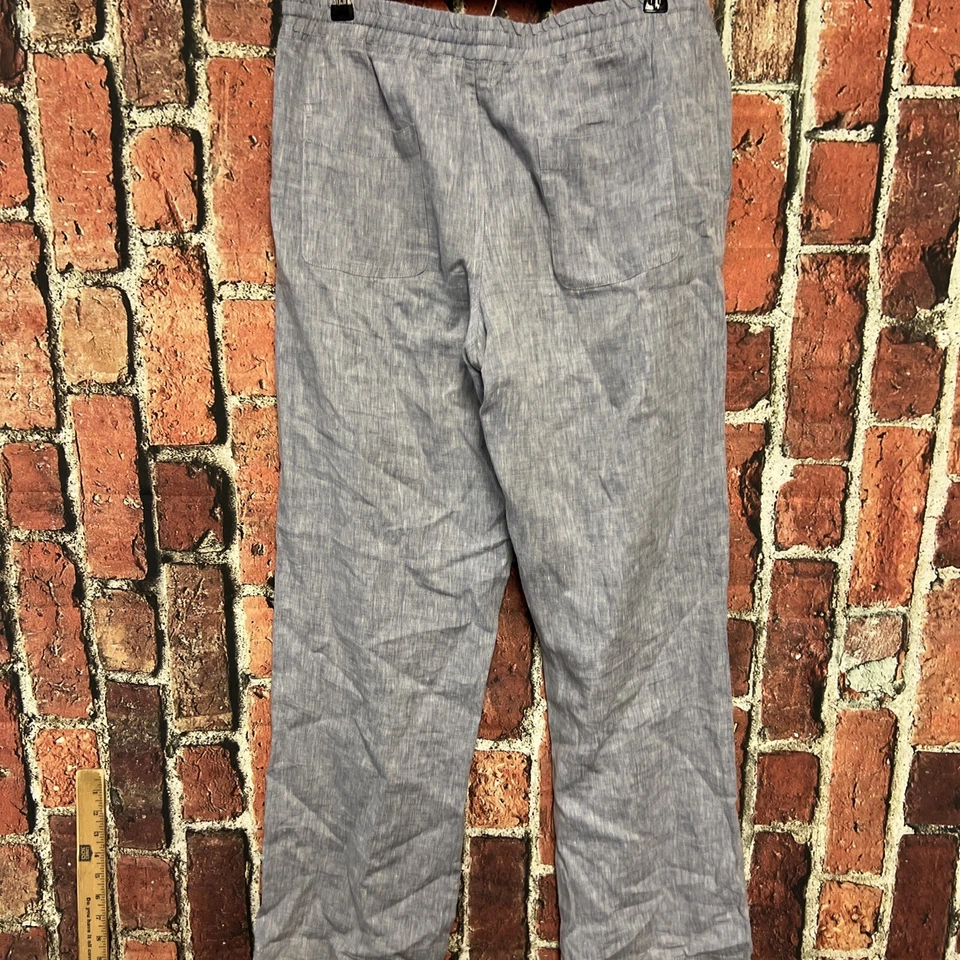 Allen Allen 100% 亚麻弹性腰拉踝裤口袋蓝色大号 — 第 3/3 张图片