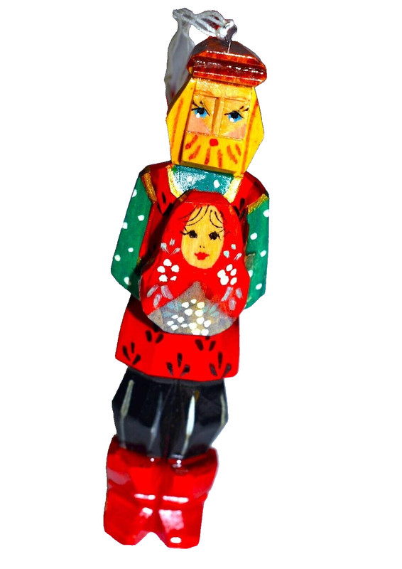 Vintage Hand Carved Wooden CZECH Man with Baby CHRISTMAS Ornament Hand Painted