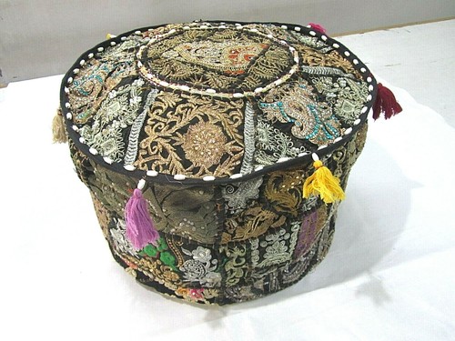 Khambadiya Floral Patchwork Round Bean Bag Pouf Ottoman Pouffe Cover Seat Stool - Picture 27 of 90