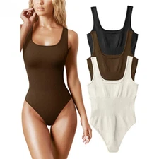 Ribbed Tummy Shaper Bodysuits Light Control Compress Open Crotch Shapewear Suits