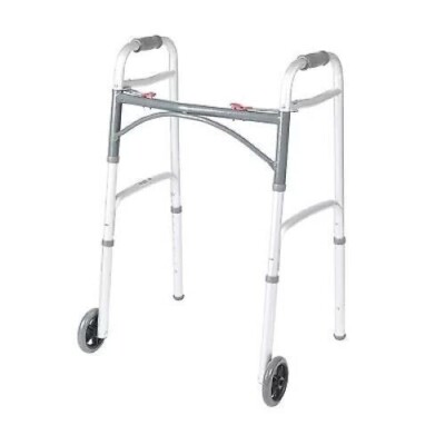 Medline Easy Care 2-Button Folding Walker with 5'' Wheels (