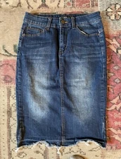 Labijou Denim Modest Knew Length Distressed Skirt Small Medium