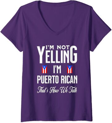 I'm Not Yelling Im Puerto Rican Flag Thats How We Tal Ladies' V-Neck Tshirt