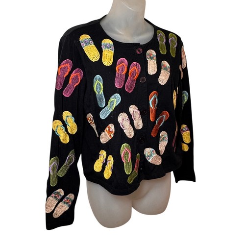 MICHAEL SIMON Top Womens Black Beach Sandal Flip Flops Cardigan Sweater S - Picture 4 of 8