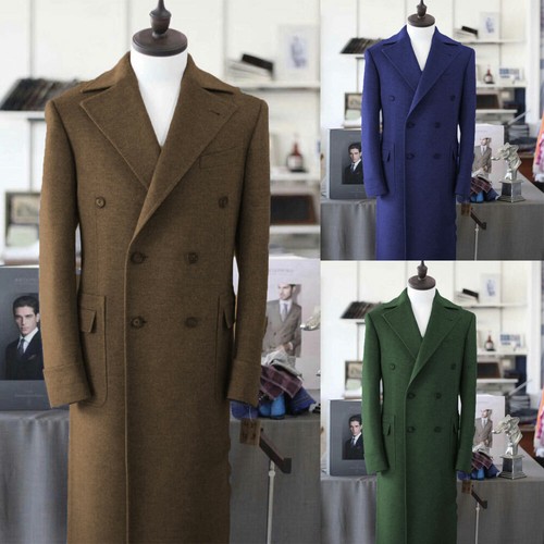 100% Cashmere Men's Winter Long Overcoat Double-breasted Business ...