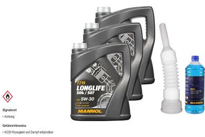 15L MANNOL 7715  5W-30 API SN/CF Motoröl inkl. Schlauch Scheibenreiniger