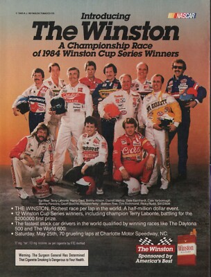 1985 Vintage WINSTON Cigarettes NASCAR Cup Series Tobacco Racing Print Ad