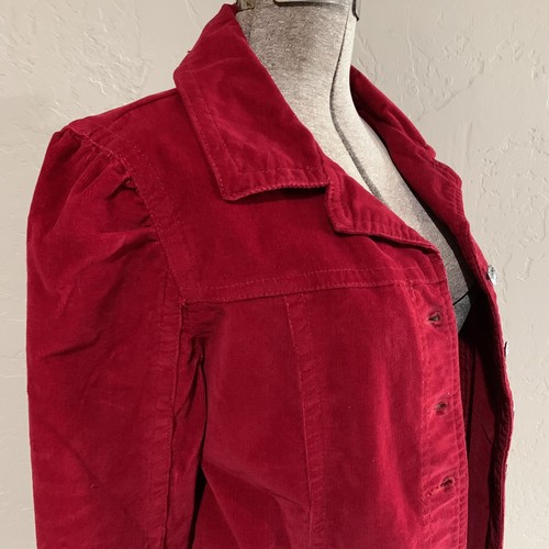 Corduroy Jacket Womens Red Live a Little Button Long Sleeve Western Boho M - Picture 2 of 11