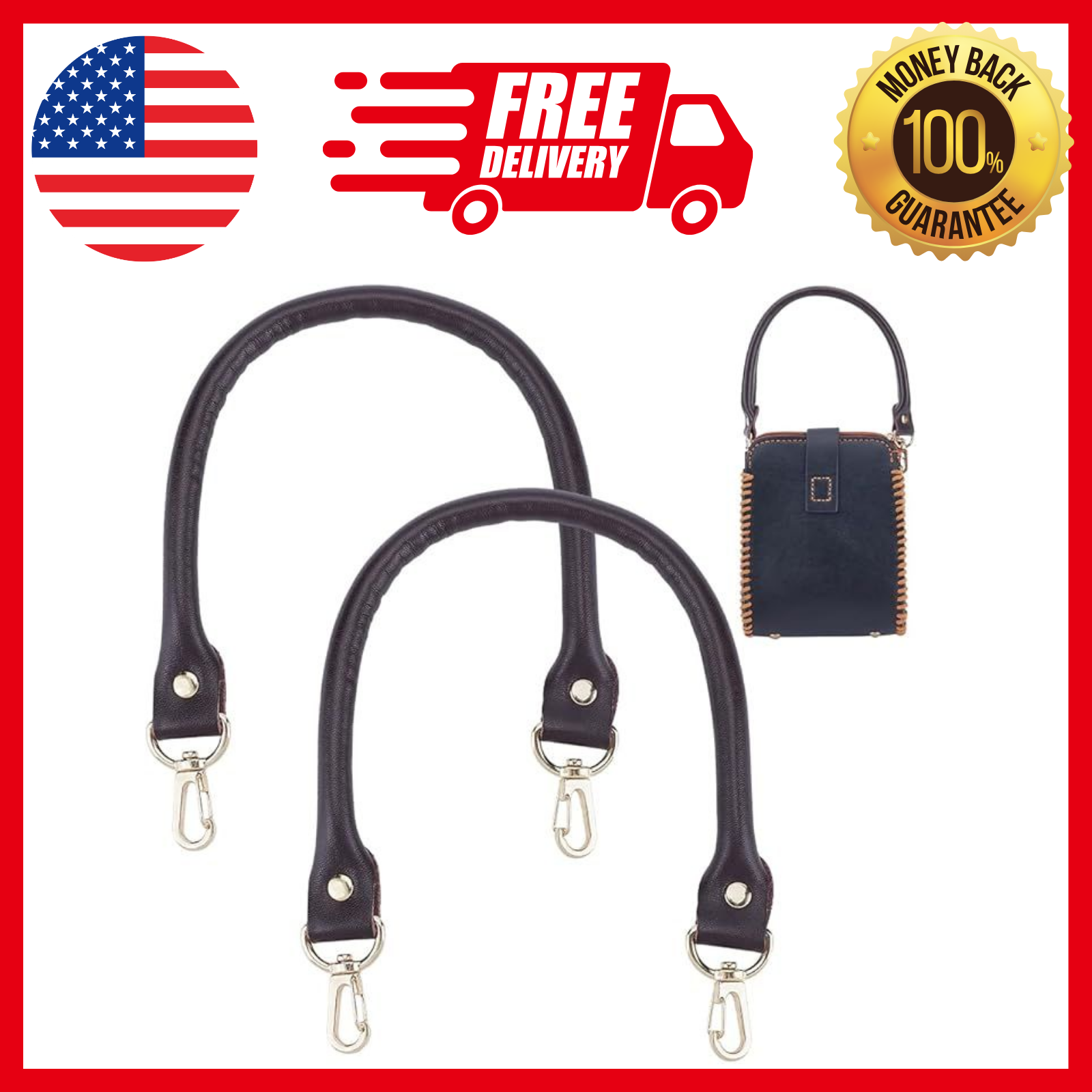 2 Pack Leather Short Strap 15.7 Inches Leather Replacement Handle Purses New