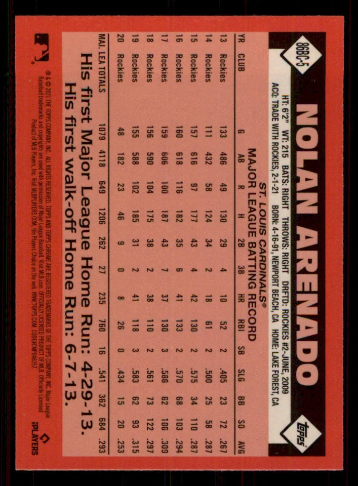 2021 Topps Chrome '86 Topps #86BC5 Nolan Arenado - Image 2 of 2