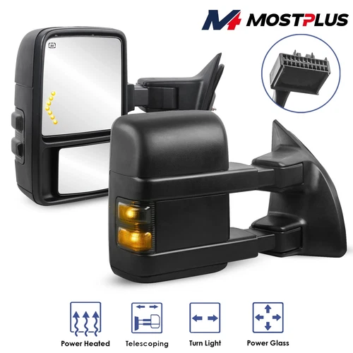 Power Heated Tow Mirrors w/ Smoke Turn Signal For 08-16 Ford F250/F350/F450/F550