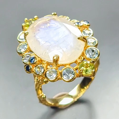 Handmade 12 ct+ Natural Moonstone Ring 925 Sterling Silver Size 7.75 /R462726