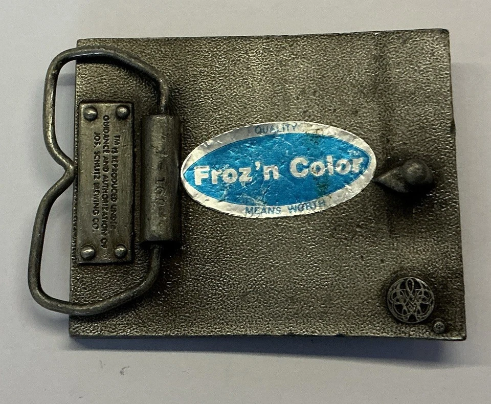 Hebilla de cinturón vintage rara Schlitz licor malta verde esmaltado color Froz’n en muy buena condición Foto 3 de 4