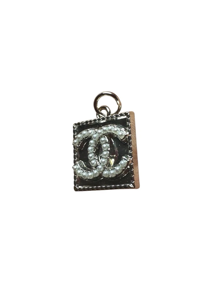 Chanel Silver Square Zipper Pull Charm with Black White Faux Pearl Logo - Image 3 of 4