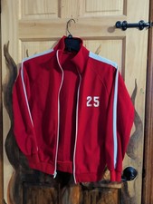 Vtg 70s red Track Tennis Jacket Full Zip Red White Stripe SZ M