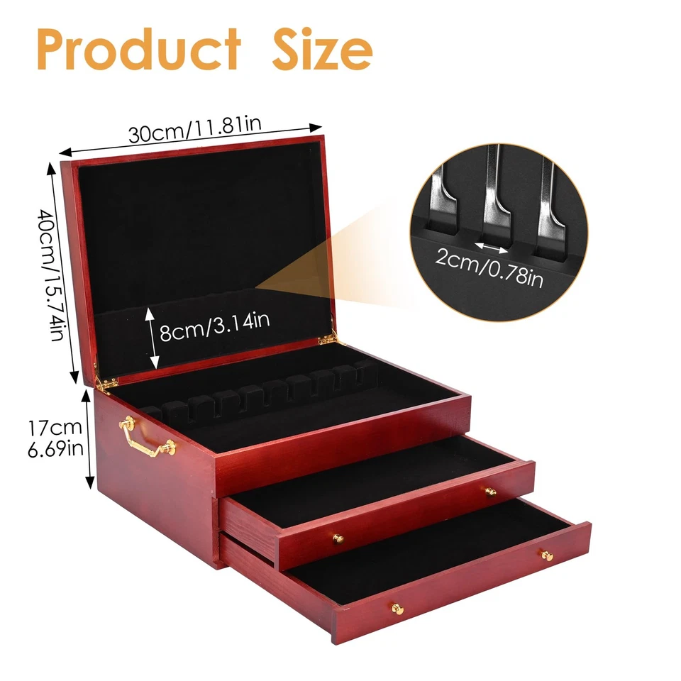 Ящик для хранения столовых приборов 3-слойный деревянный сундук для столовых приборов 15x11 дюймов Stora... - Изображение 2 из 4