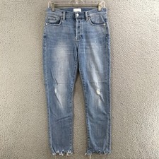 7 For All Mankind Ankle Jeans Womens 27 Slim Mid Rise Distressed Raw Hem Blue