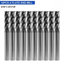 10PCS 4 Flute Solid Carbide 5/16" x 1-1/8" x 3" Long End Mill - AlTiN Coated