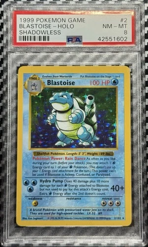 1999 Pokemon Game Shadowless # 2 Blastoise Holo PSA 8 Card NM-MINT Base Set