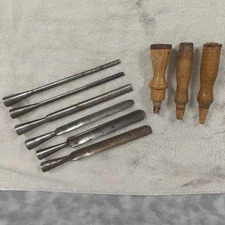 UNION HARDWARE Co. Vintage Socket Gouge Set (6) + 3 Handles Woodturning 10–11in