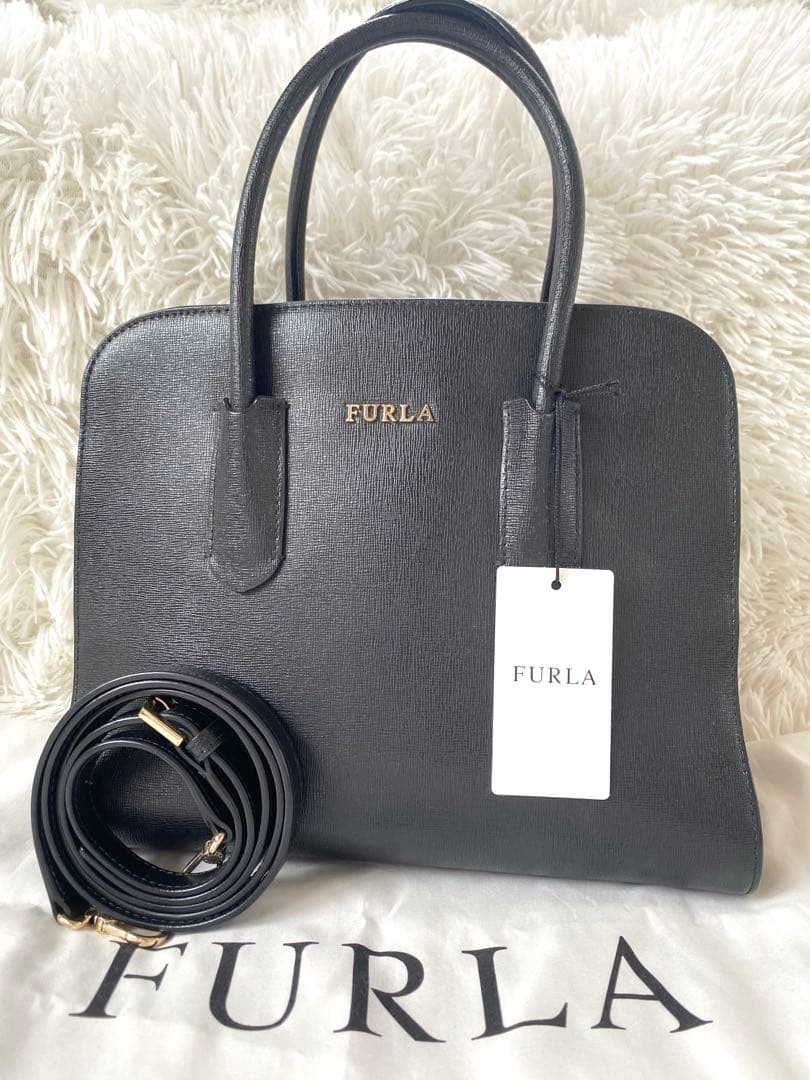 FURLA Mae Leather Black Shoulder Bag 2Way Crossbody Authentic Women's Bag