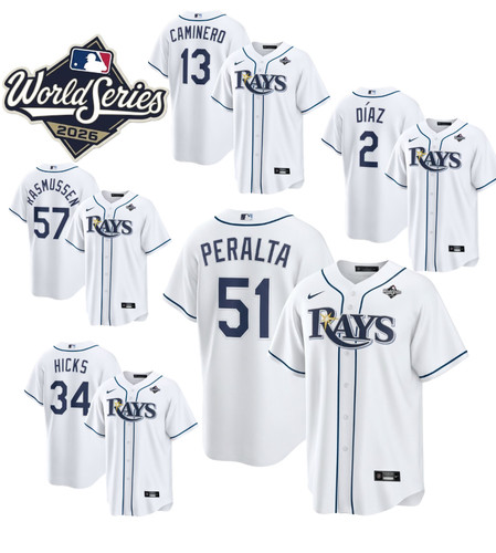Tampa Bay Rays 2026 World Series Patch Home Replica Jersey - Printed 3D WHITE