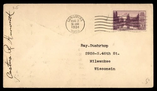 Mayfairstamps US 1934 Longmire to Milw WI PM Signature Cover cca_06561