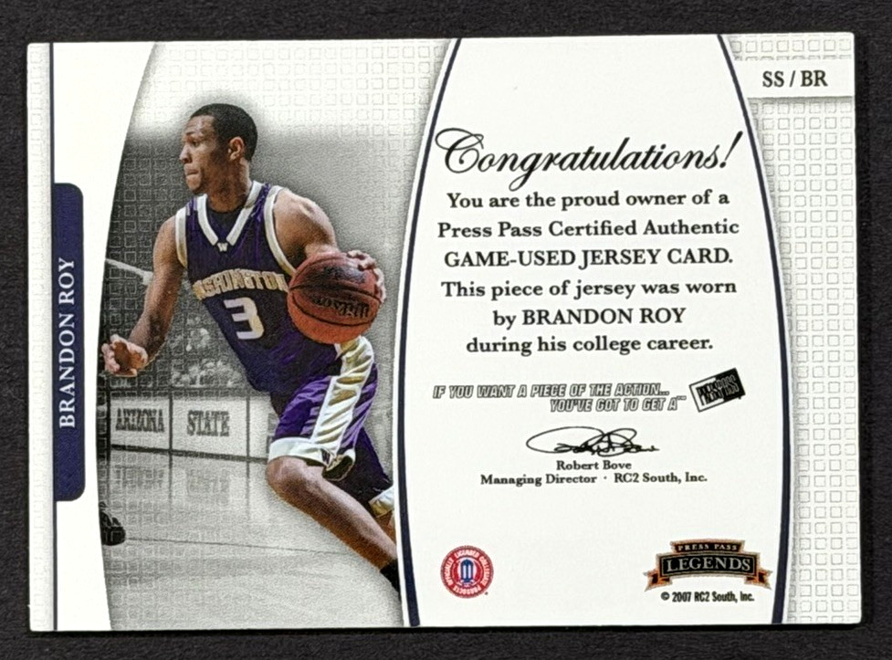 2006-07 PRESS PASS BRANDON ROY ROOKIE CARD RC GAME USED JERSEY PATCH view 2