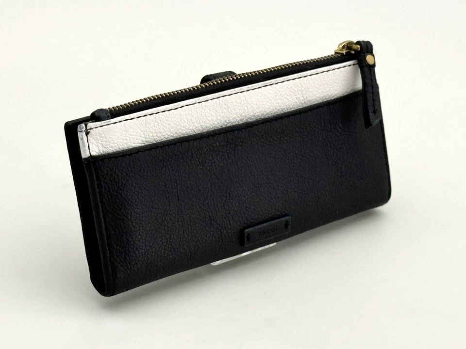 Cartera de cuero blanco y negro Fossil Keely Tab SL7217 12 tarjetas doble bolsillo para monedas Foto 2 de 4