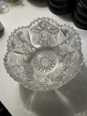 Vintage American Brilliant Period Sawtooth Crystal Bowl Classic Star Pat. 8 