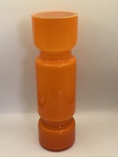 Vintage Mid Century Orange Cased Glass Hooped Vase Scandinavian Style Retro