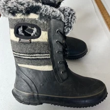 Bogs Arcata Stripe Black Waterproof Wool-Blend Winter Boots kids 6 Rated to -40.