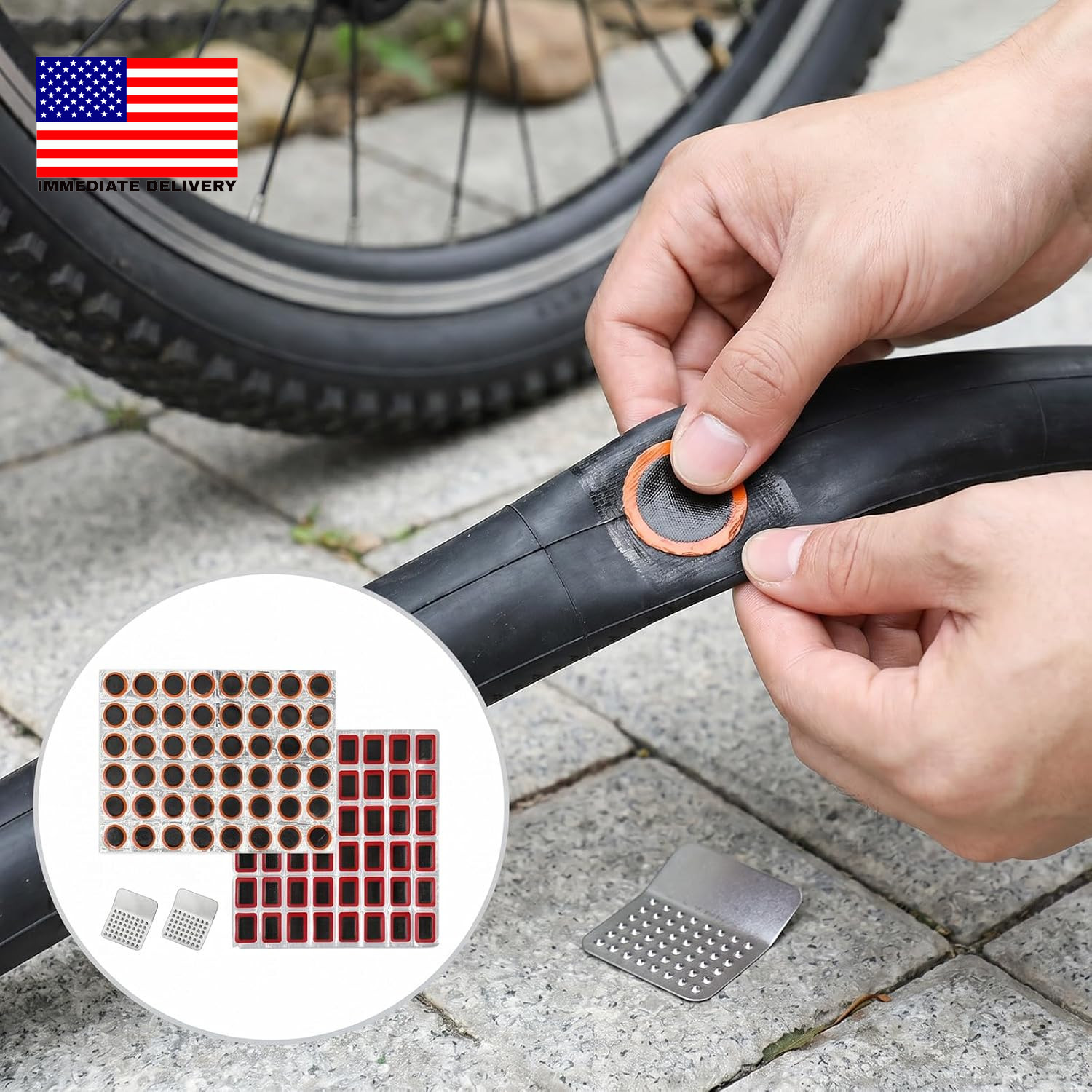 96 Pezzi Toppe Bici, Patch Pneumatici Bici Tubo Interno Patch Kit Toppe Gomma Rotondo S foto 6