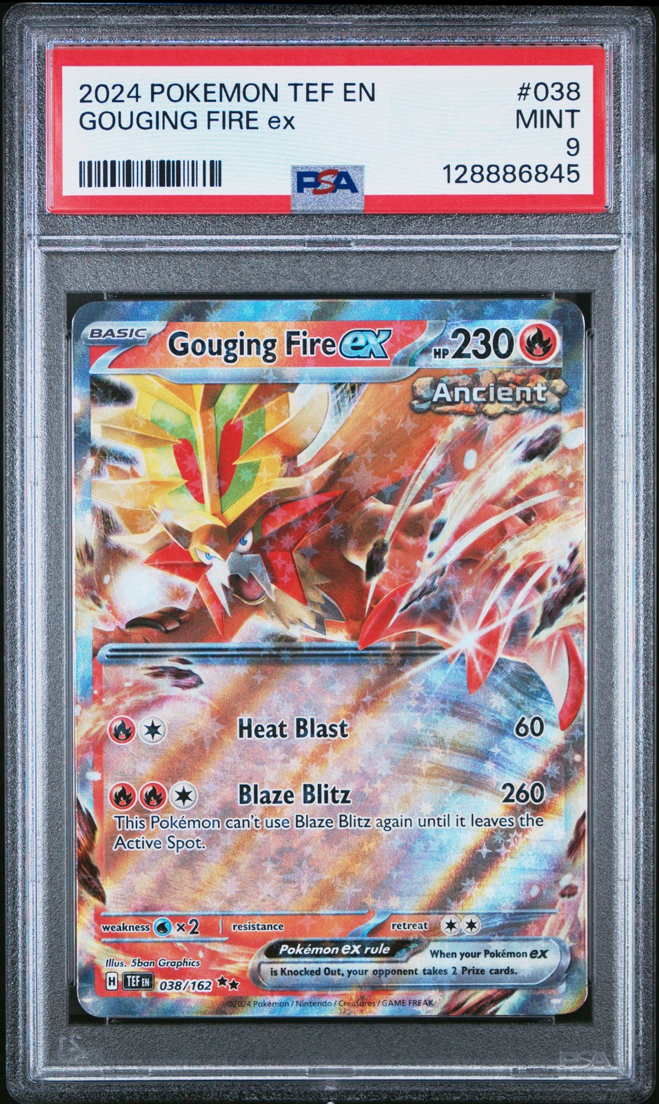 POKEMON TEF EN #038 GOUGING FIRE EX PSA 9 2024 TEMPORAL FORCES