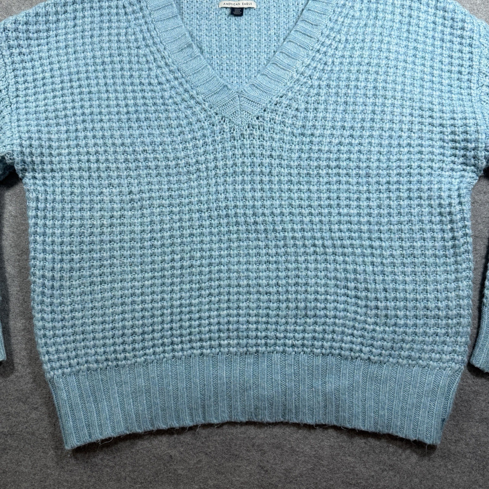 American Eagle Crochet Sweater Womens S Blue V Neck Chunky Knit Drop Shoulder thumbnail 11