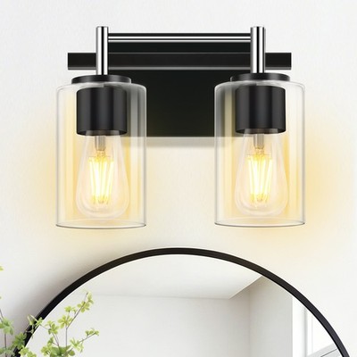 LETRY Vanity Light with Cylinder Glass 2-Light E26 10'' Iron Bathroom Wall Sconce