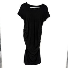 Quince  Maternity Ruched Dress Midi Short Sleeve Black Tencel Jersey Soft Size M
