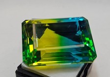 Bi-Colour Emerald Cut 105 Ct Natural Tourmaline Certified Loose Gemstone
