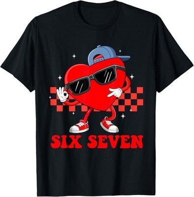 Funny Meme Six Seven 6 7 Valentine Groovy Heart Men Boy Kid T-Shirt
