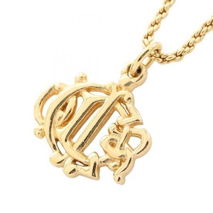 Authentic Christian Dior Emblem Logo Necklace Pendant Gold Plated Used Women