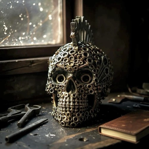 Design Toscano Gear Head Nuts Bolts Wrench Steampunk Motor Skull Resin Statue