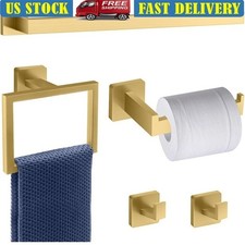 5-Piece Gold Bathroom Accessories Set Towel Bar Toilet Paper Holder Hooks Steel