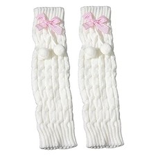 Cute Bunny Ears Furry Leg Warmers Fur Ball Bow Leg Warmers Pink