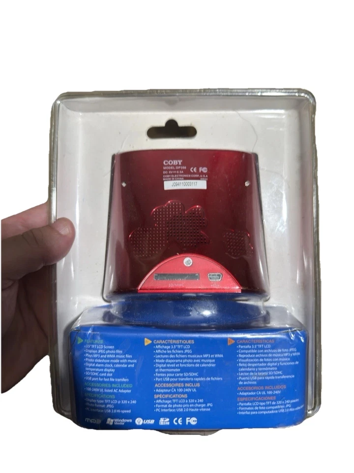 Digital Photo Album Alarm Clock Red USB COBY DP356 Travel Home NEW SEALED  - Image 2 of 3