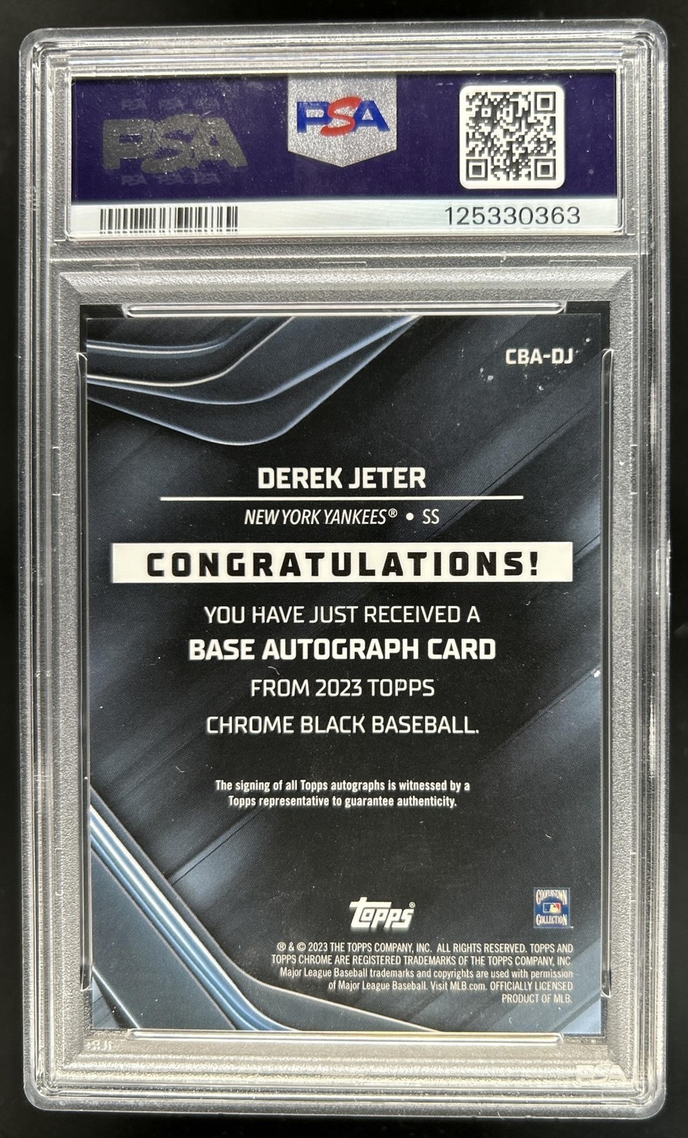 2023 Topps Chrome Black Derek Jeter Auto Orange Refractor #/25 Yankees PSA 10 view 2