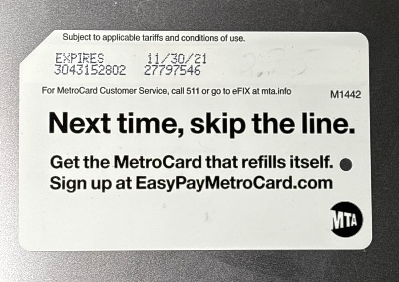 2021 Covid Era NYC Subway MTA MetroCard "Next time, Skip.."  Collectors's  RARE