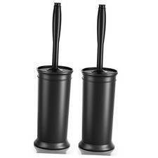 Toilet Brush and Holder 2 Pack, Toilet Bowl Brush with Extra Long Handle, Black