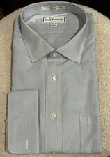 NEW Paul Fredrick French Cuff Dress Shirt 17.5 36 Blue Micro Check Cotton Dobby