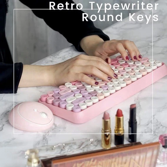 Perixx PERIDUO-713 Wireless 2.4 GHz Cute Keyboard and Mouse Combo, Retro Round  - Image 4 of 4