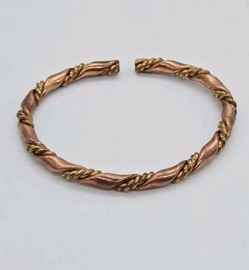 Solid Copper Twisted Wire Cuff Bracelet Adjustabl… - image 2